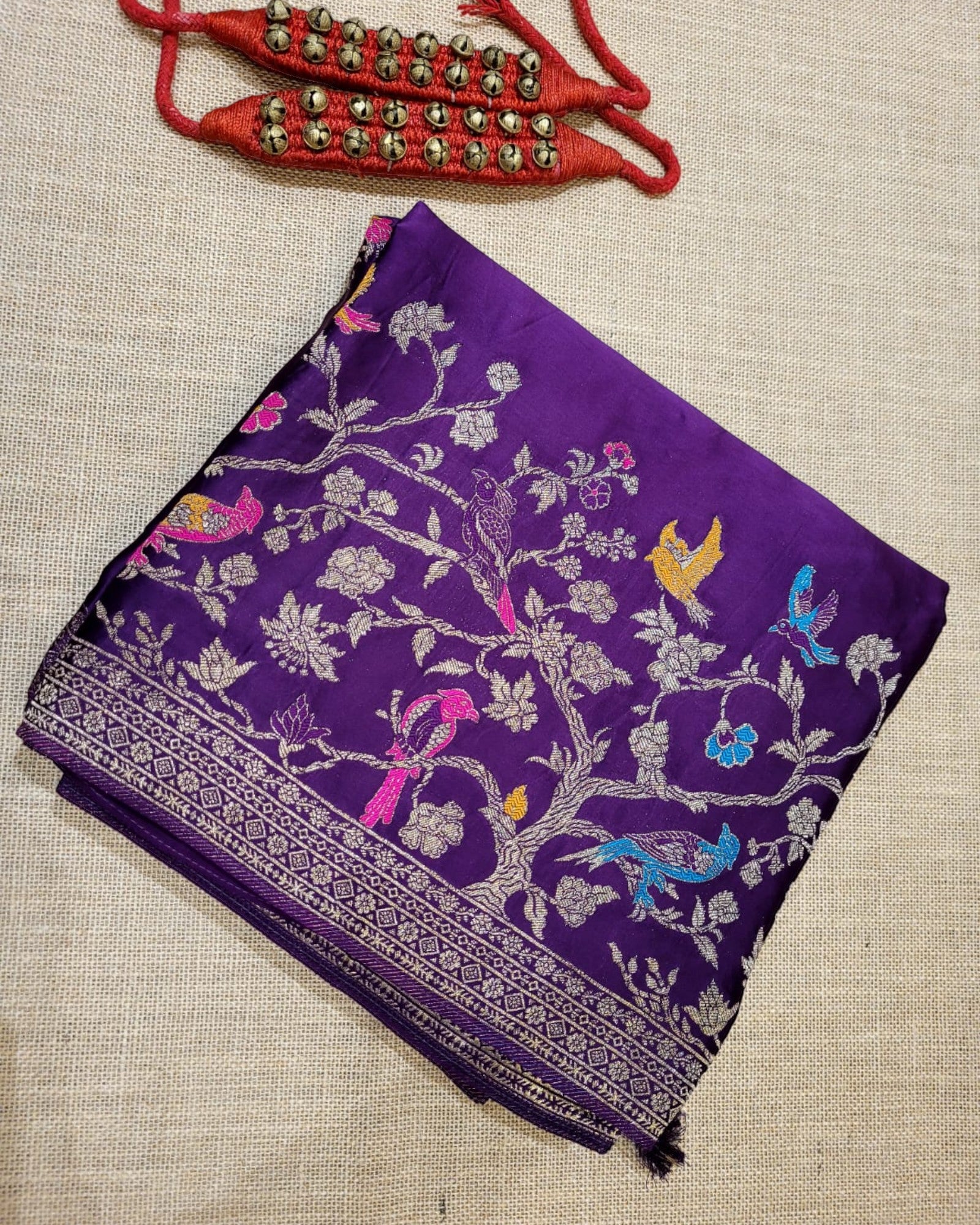 Purple Vara Banarasi Satin Saree