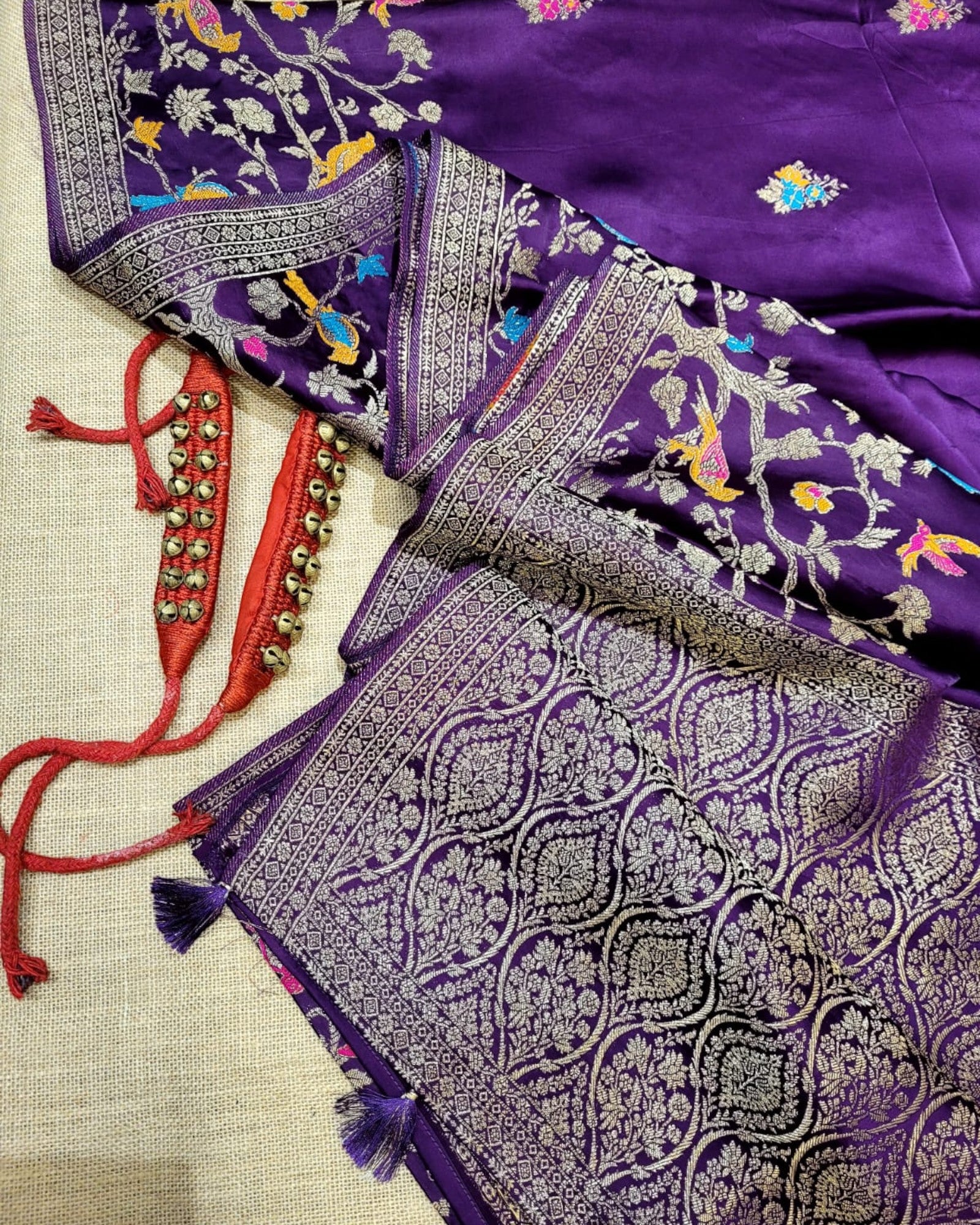Purple Vara Banarasi Satin Saree
