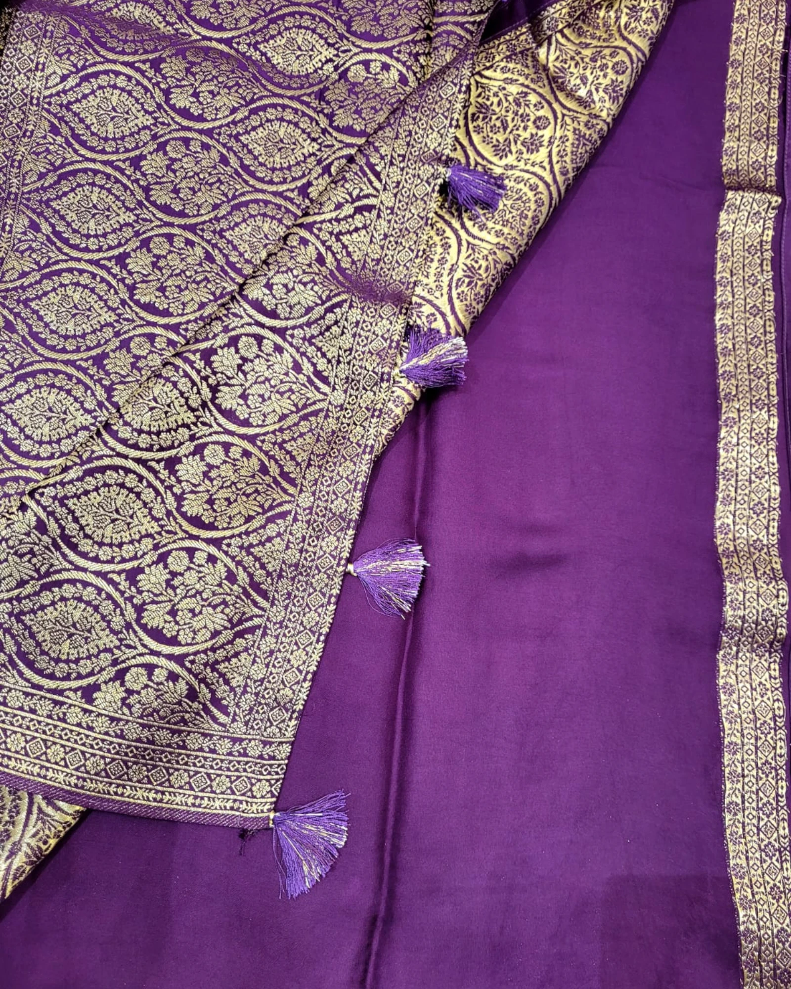 Purple Vara Banarasi Satin Saree