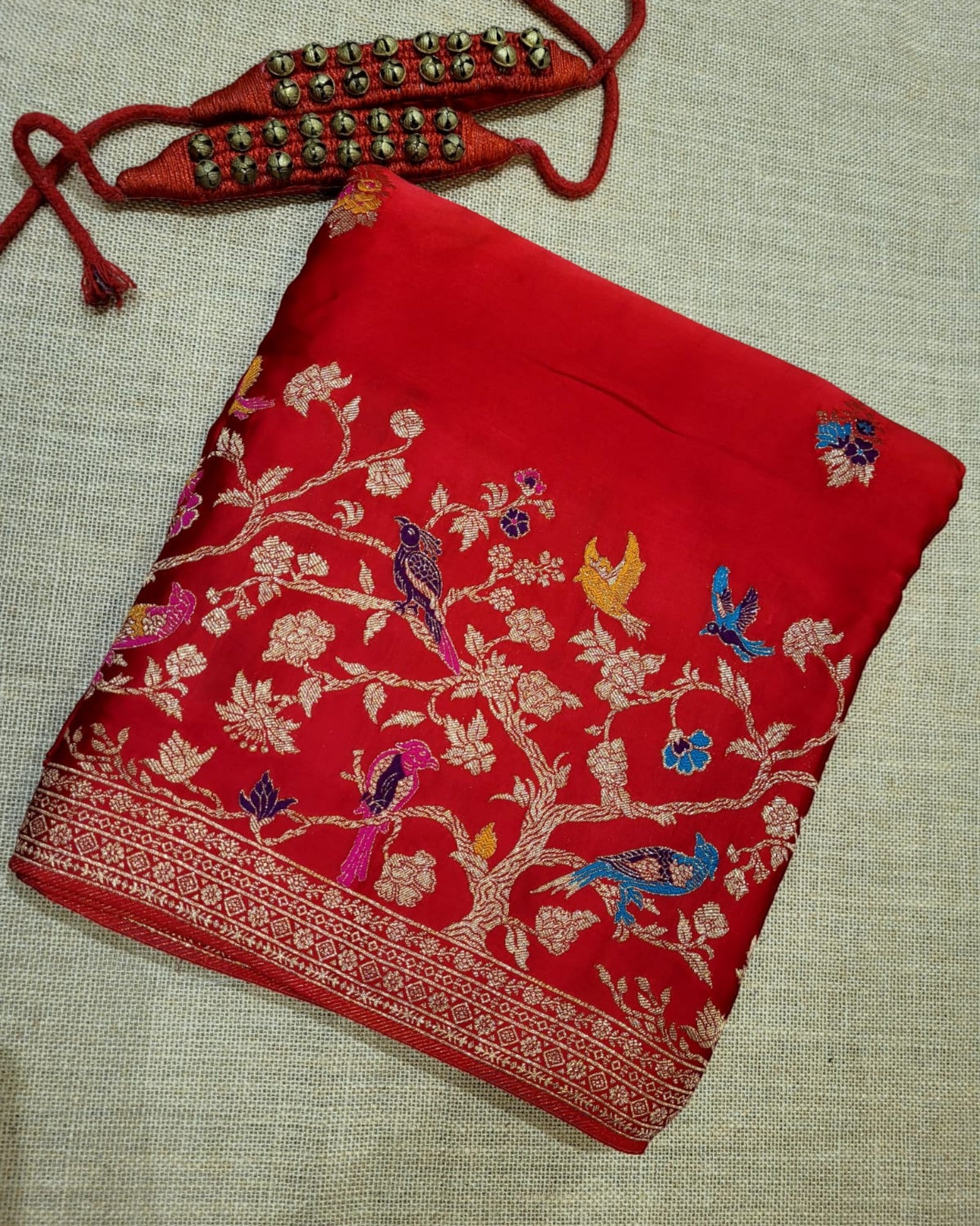 Red Vara Banarasi Satin Saree