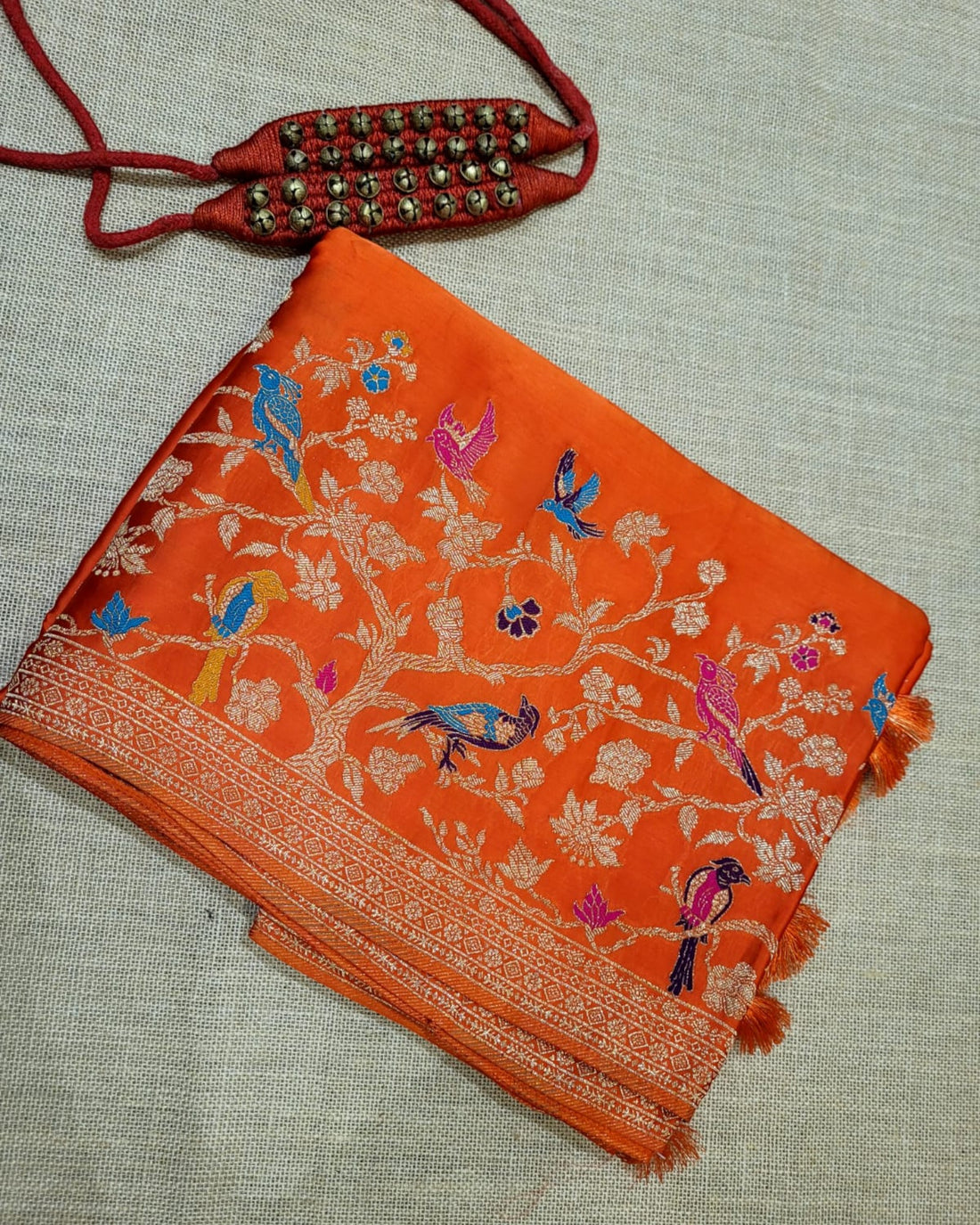 Orange Vara Banarasi Satin Saree