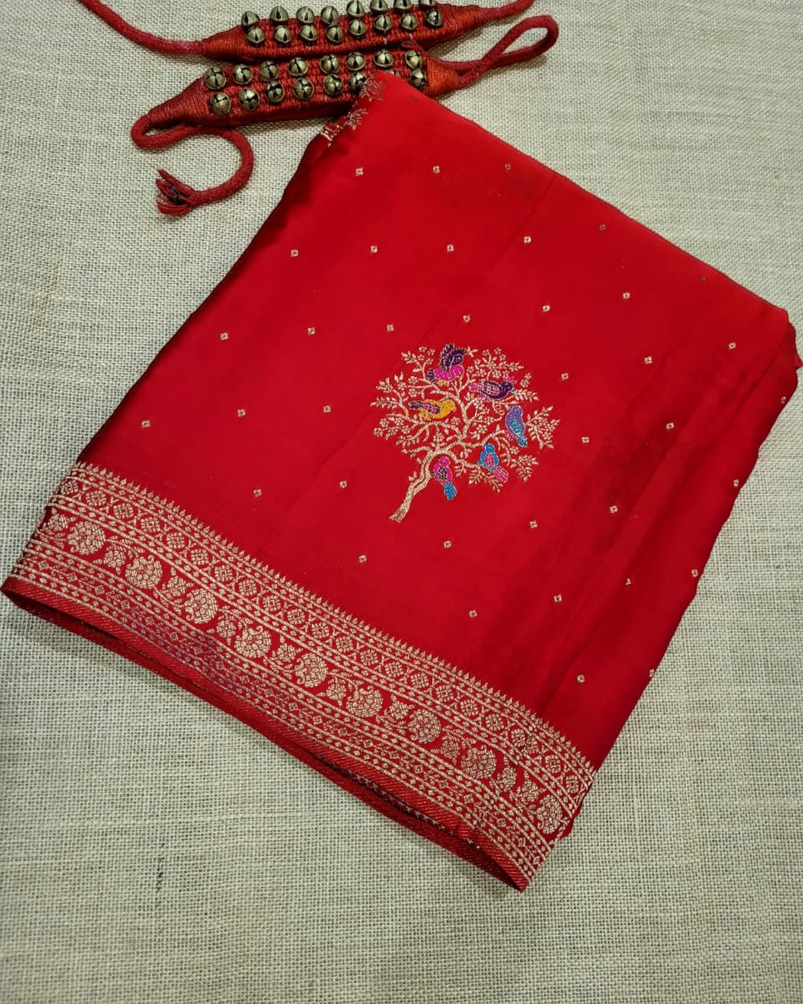 Red Nidhi Banarasi Satin Saree