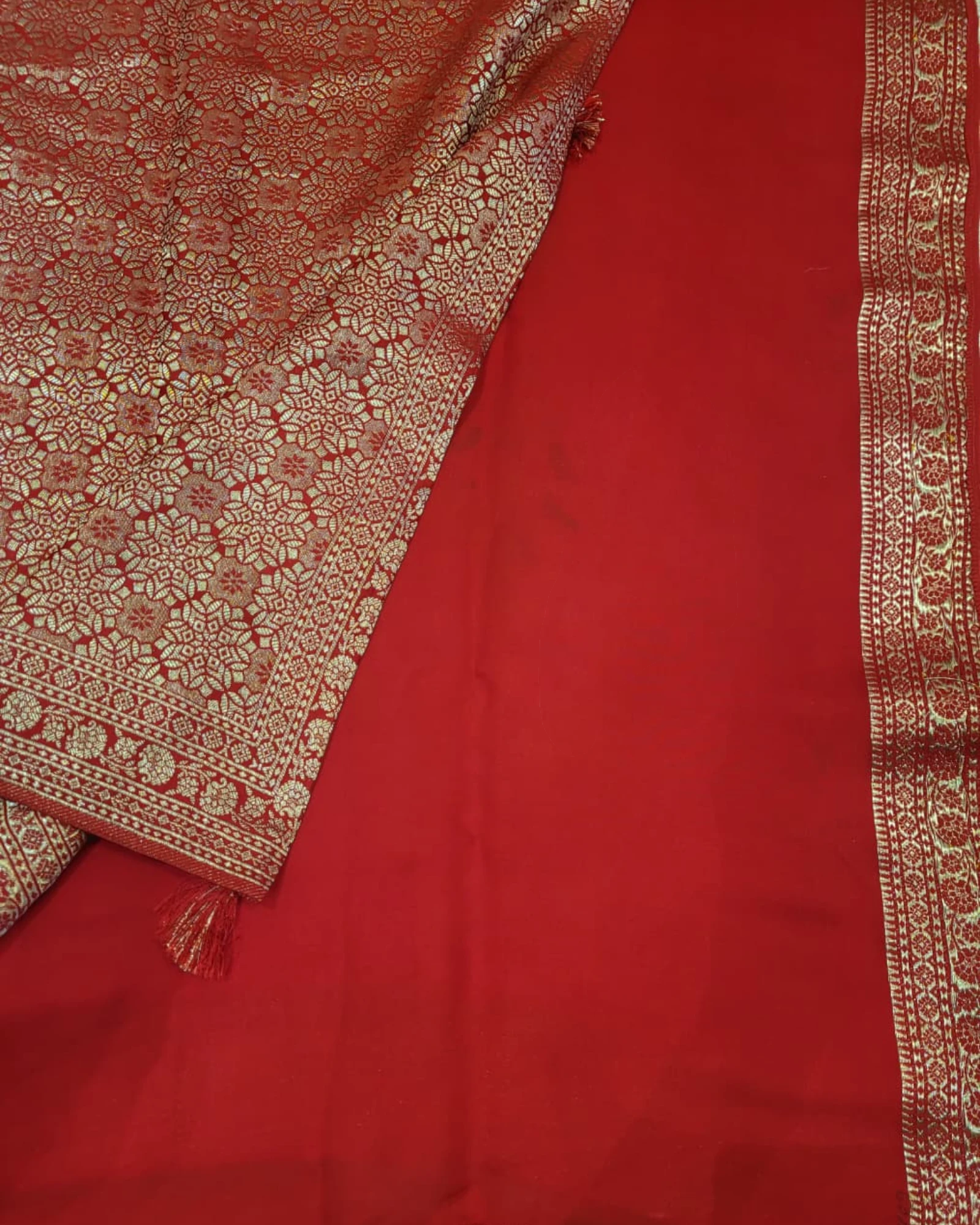 Red Nidhi Banarasi Satin Saree