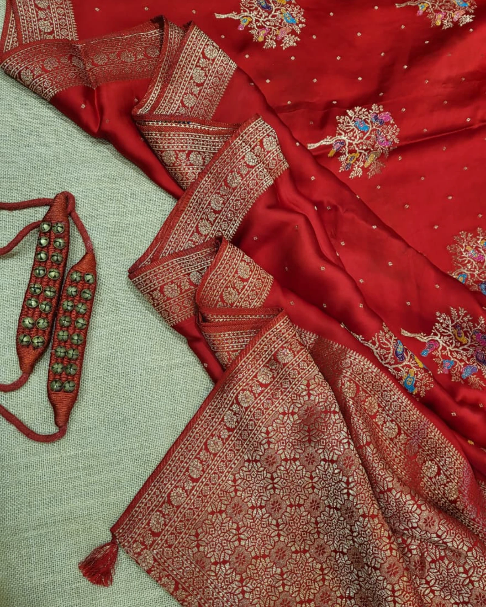 Red Nidhi Banarasi Satin Saree