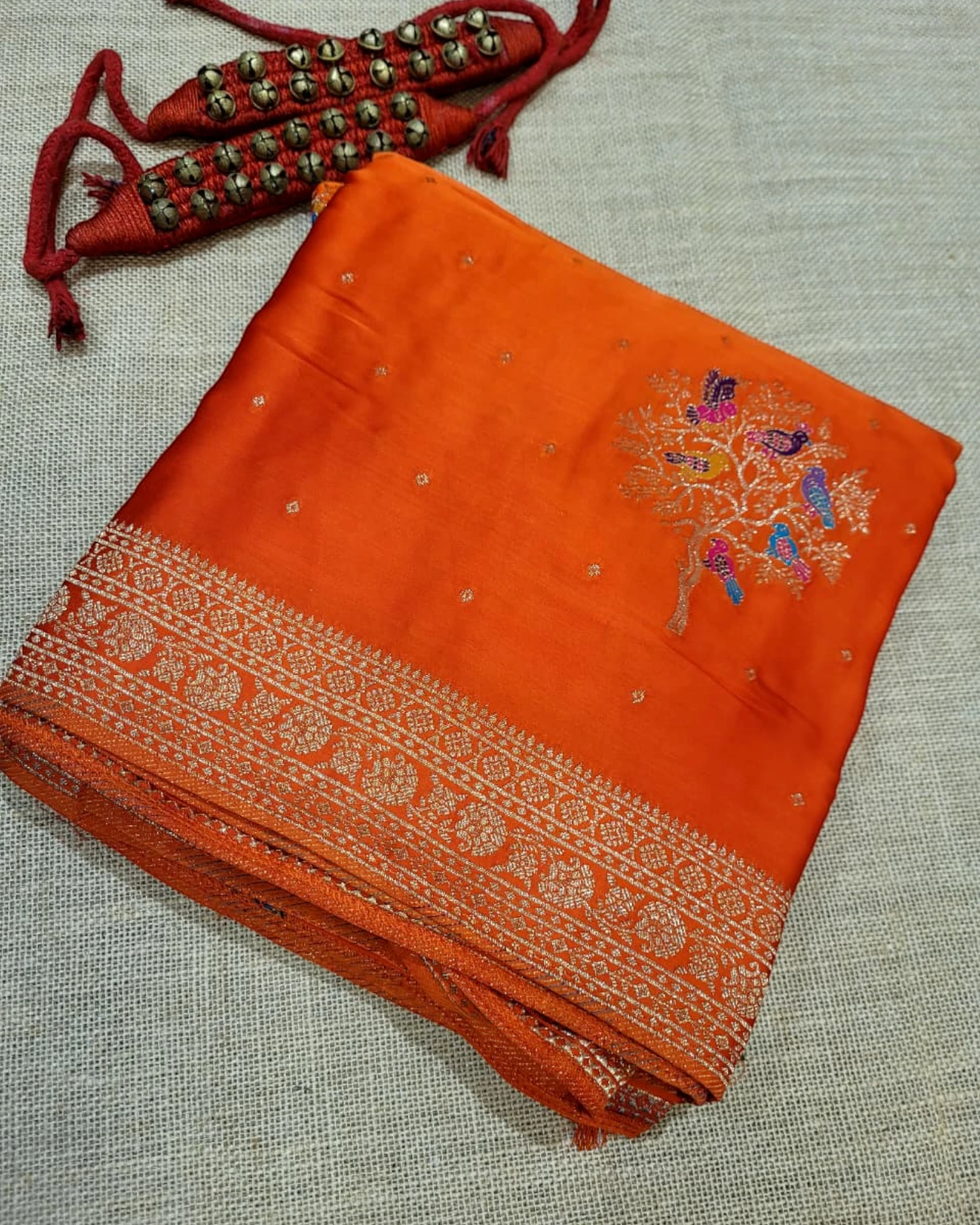 Orange Nidhi Banarasi Satin Saree