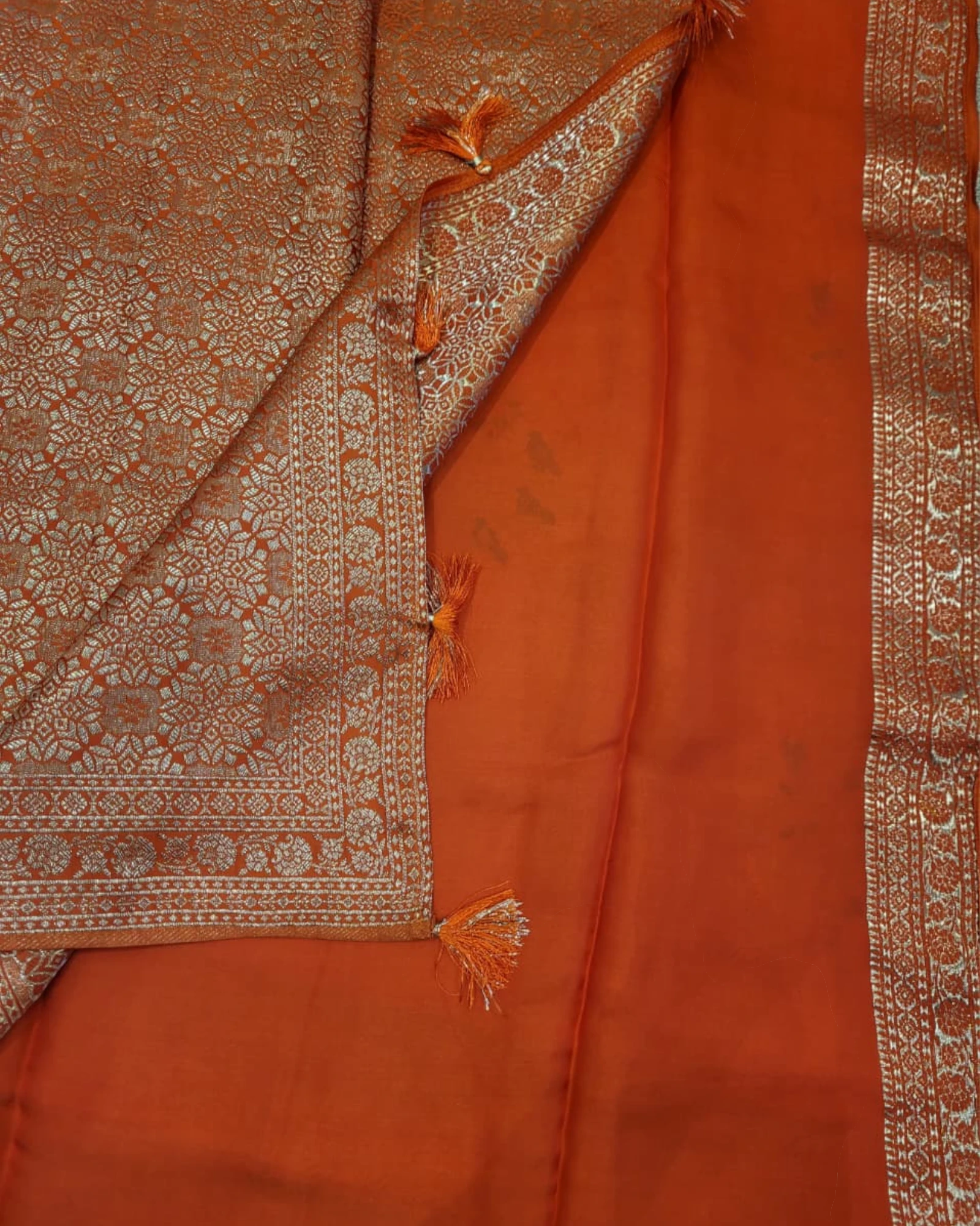Orange Nidhi Banarasi Satin Saree