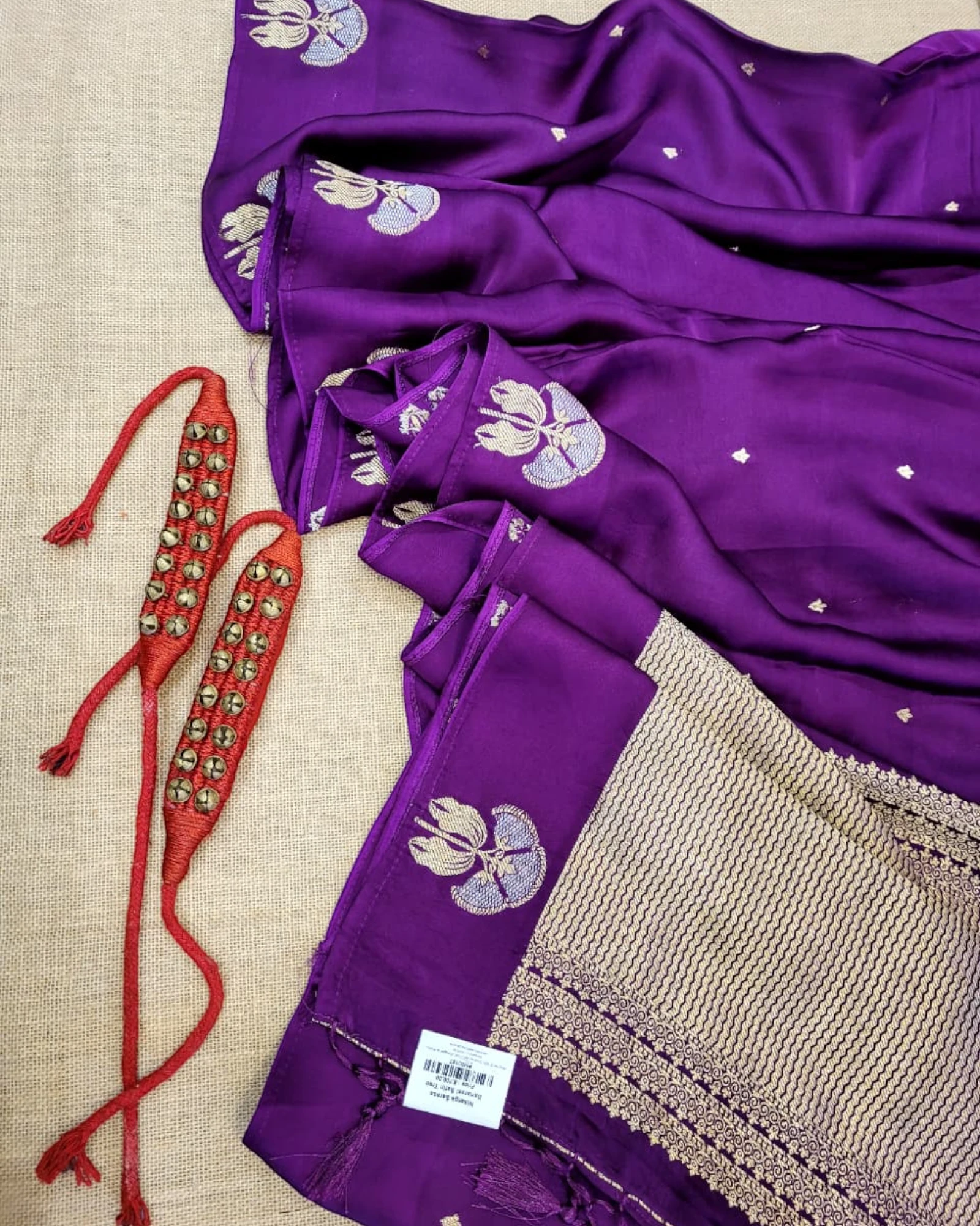 Wine Kusum Banarasi Satin Saree