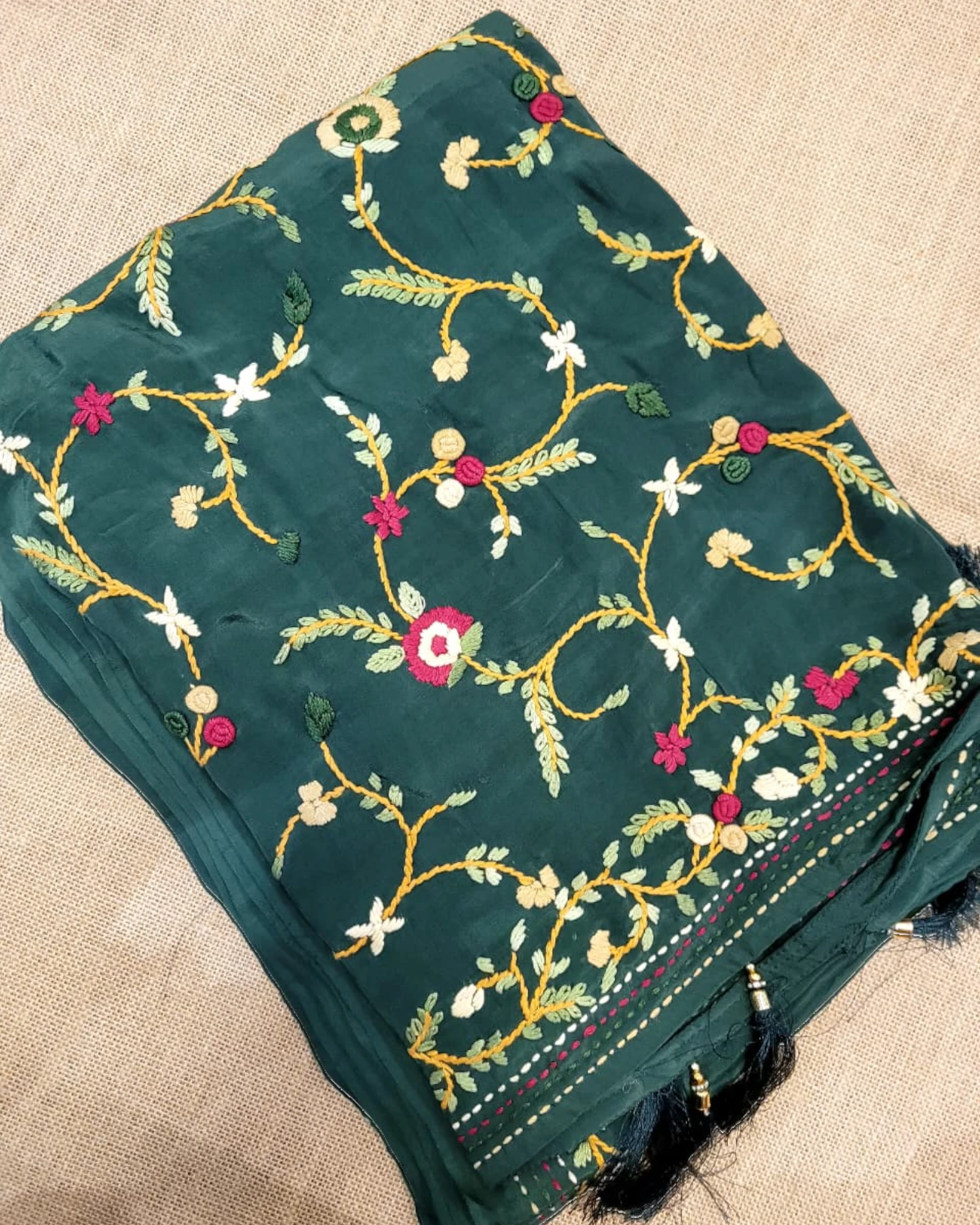 Green Crepe HandEmbroidery Saree