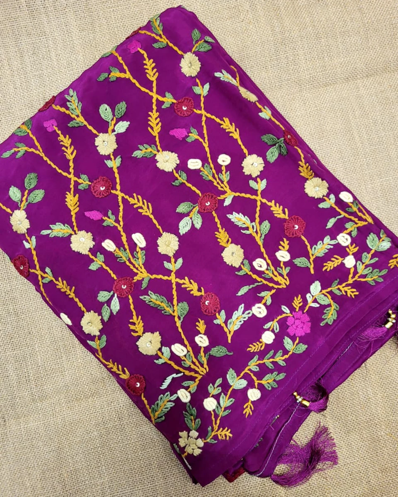 Purple Crepe HandEmbroidery Saree