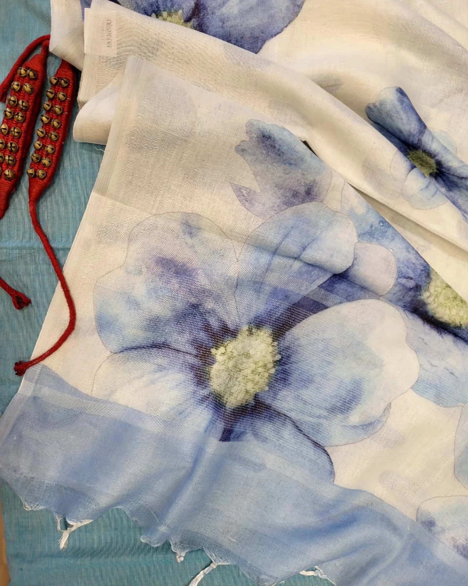Blue Pushpa Linen Saree