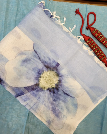 Blue Pushpa Linen Saree