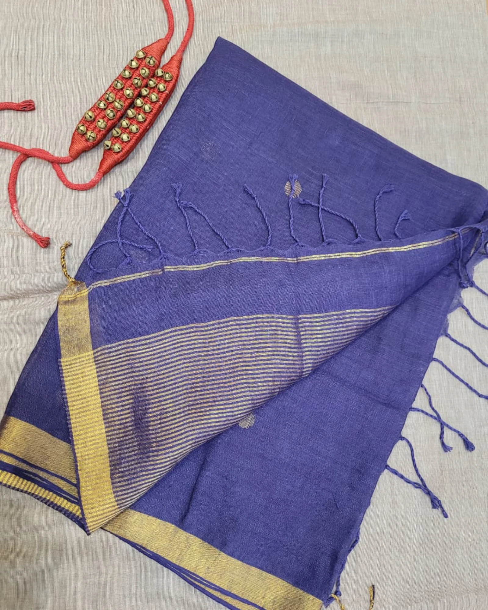 Blue Mayuri Linen Saree