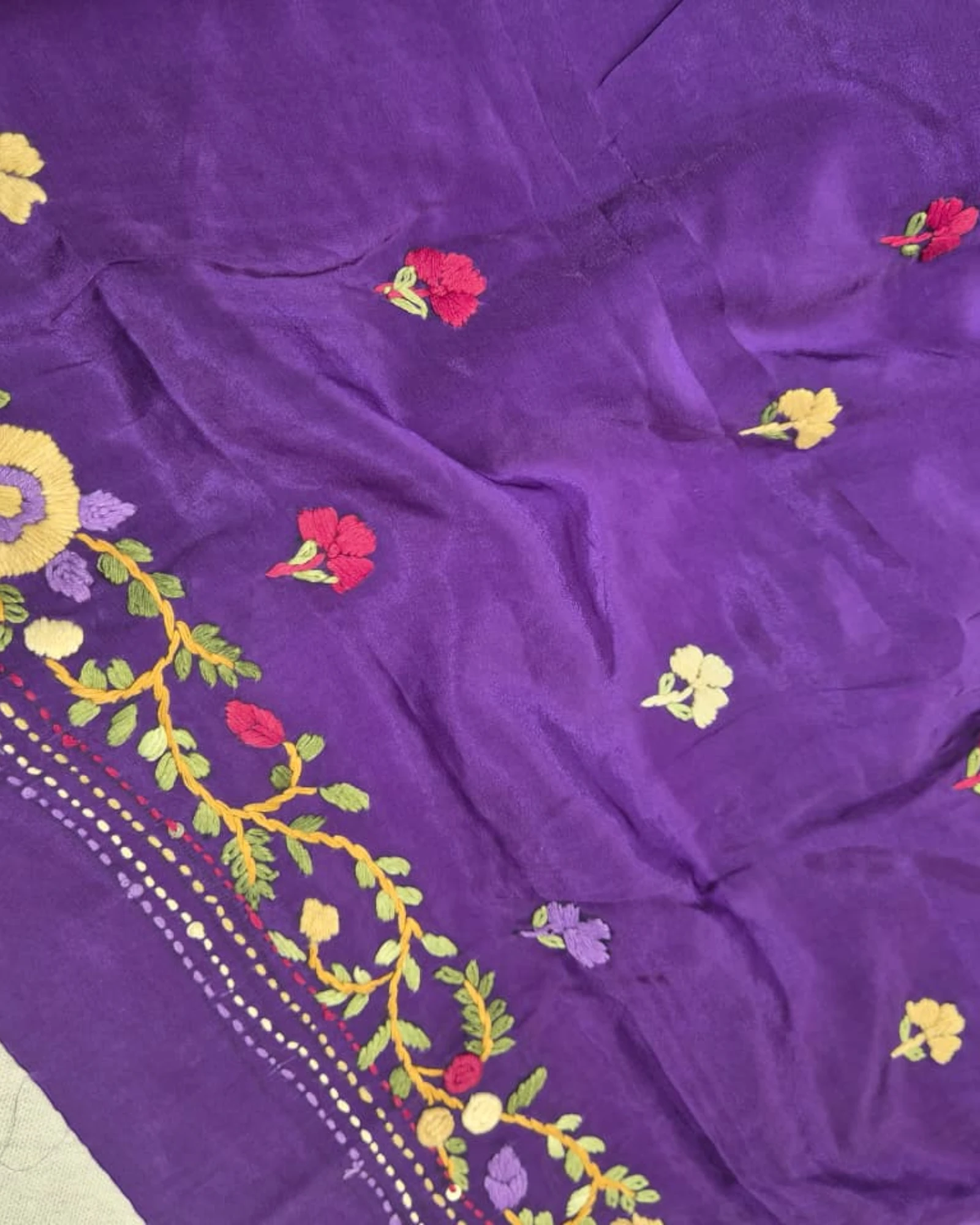 Purple Crepe HandEmbroidery Saree