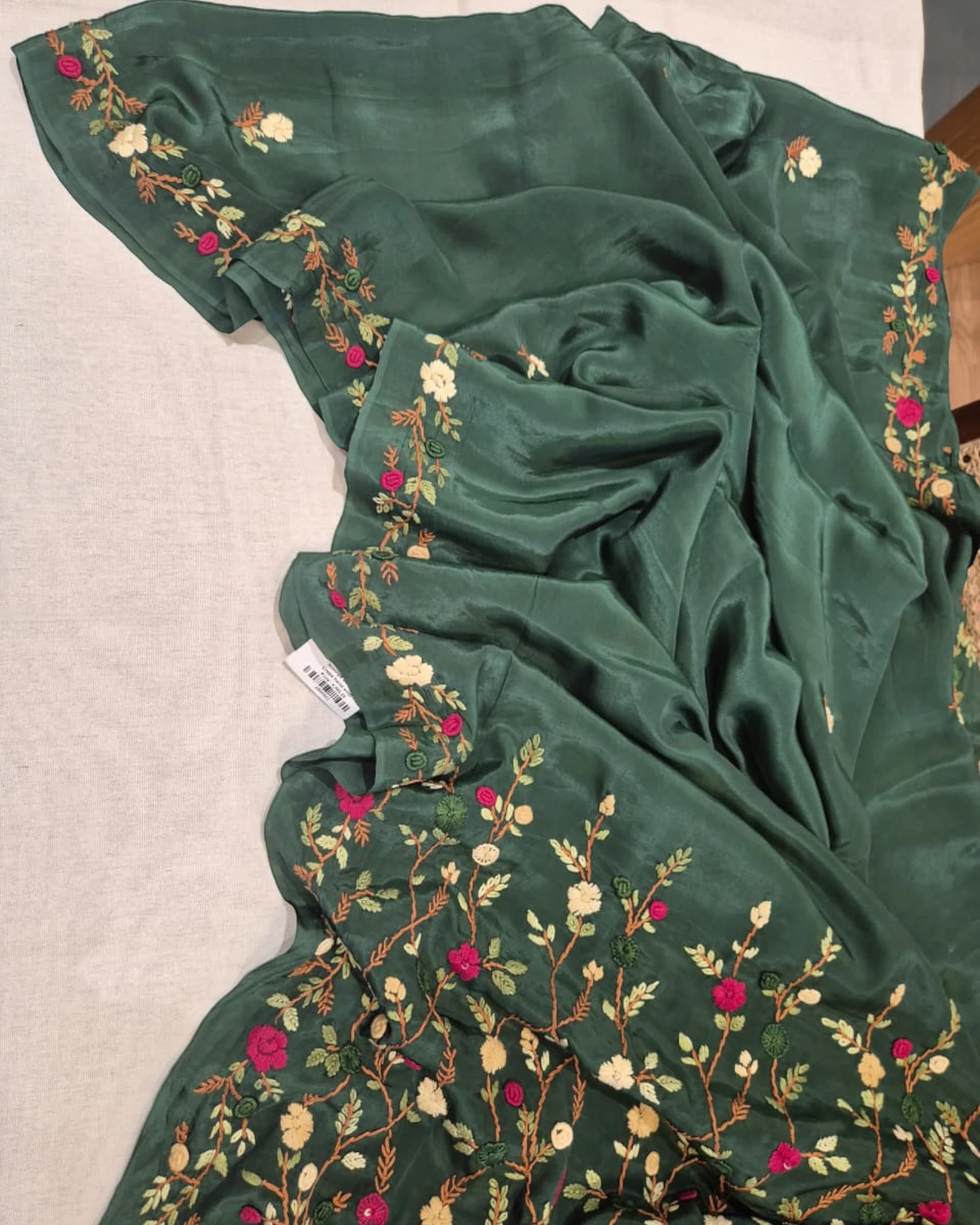 Green Crepe HandEmbroidery Saree