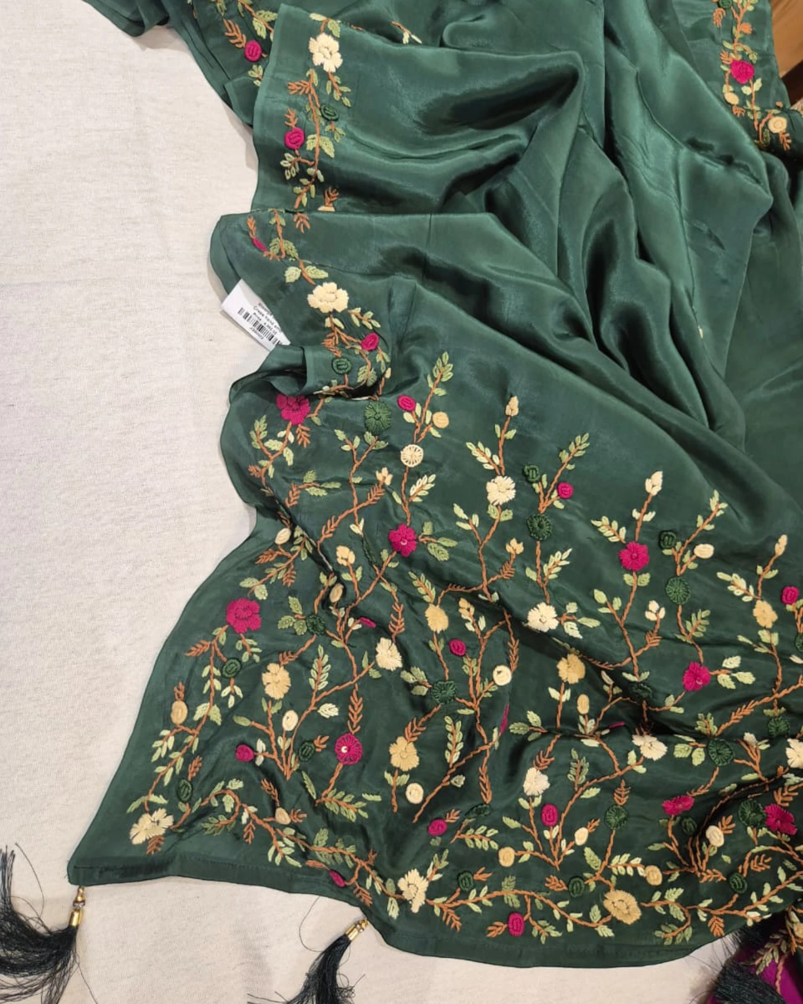 Green Crepe HandEmbroidery Saree