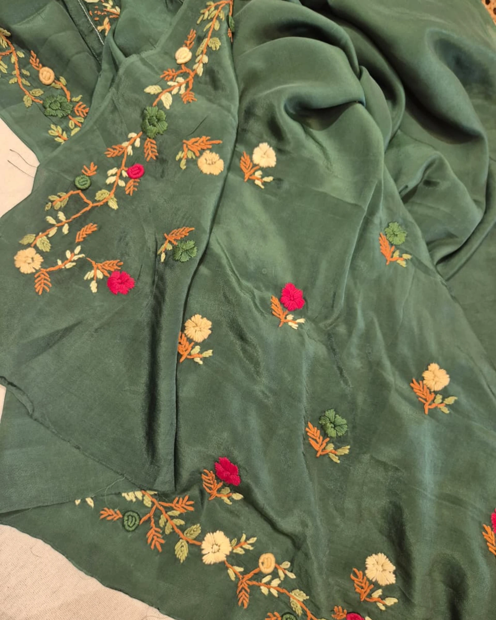 Green Crepe HandEmbroidery Saree