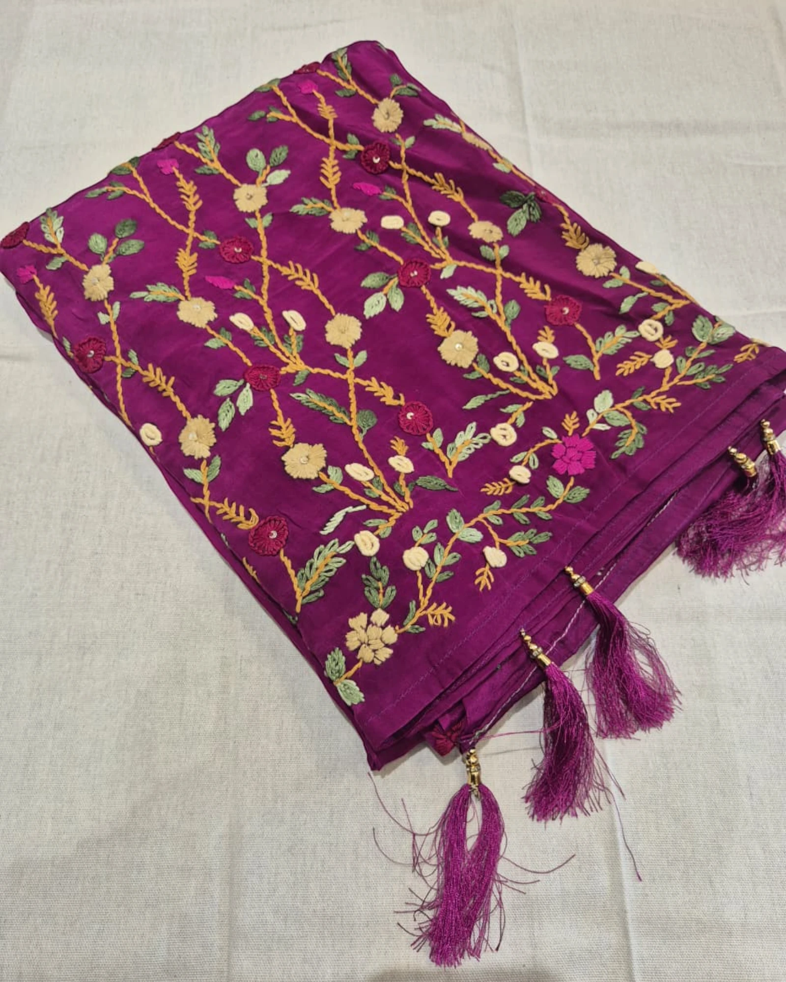 Magenta Crepe HandEmbroidery Saree