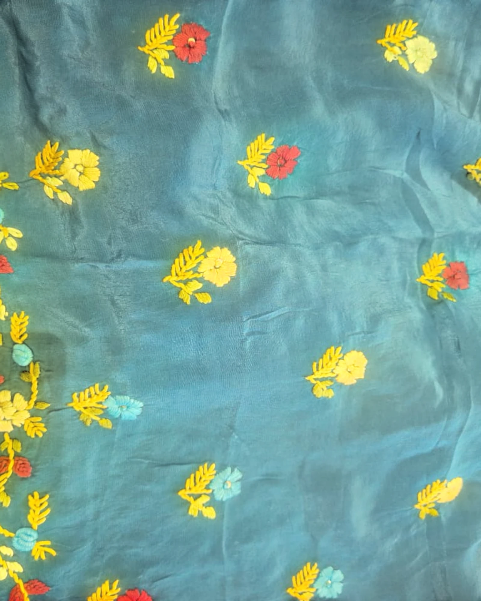 Blue Crepe HandEmbroidery Saree