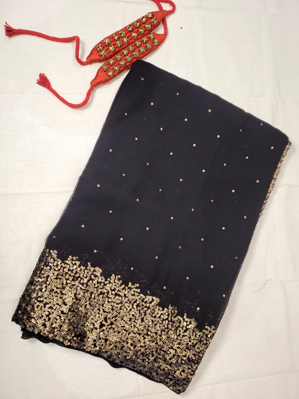 Black Vajra Festival Saree with Sequins Border