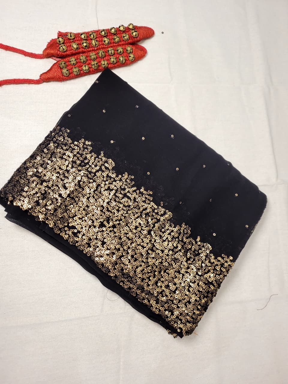 Black Vajra Festival Saree with Sequins Border