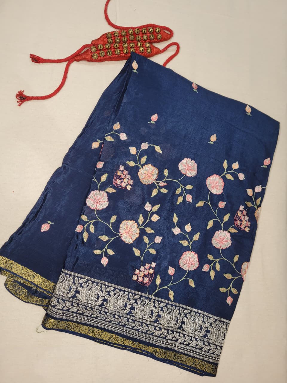 Blue Chinnon Embroidery Saree