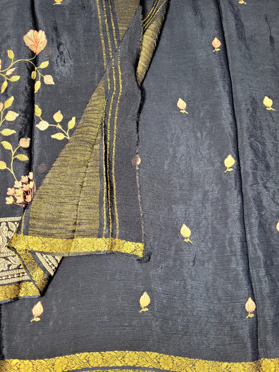 Blue Chinnon Embroidery Saree