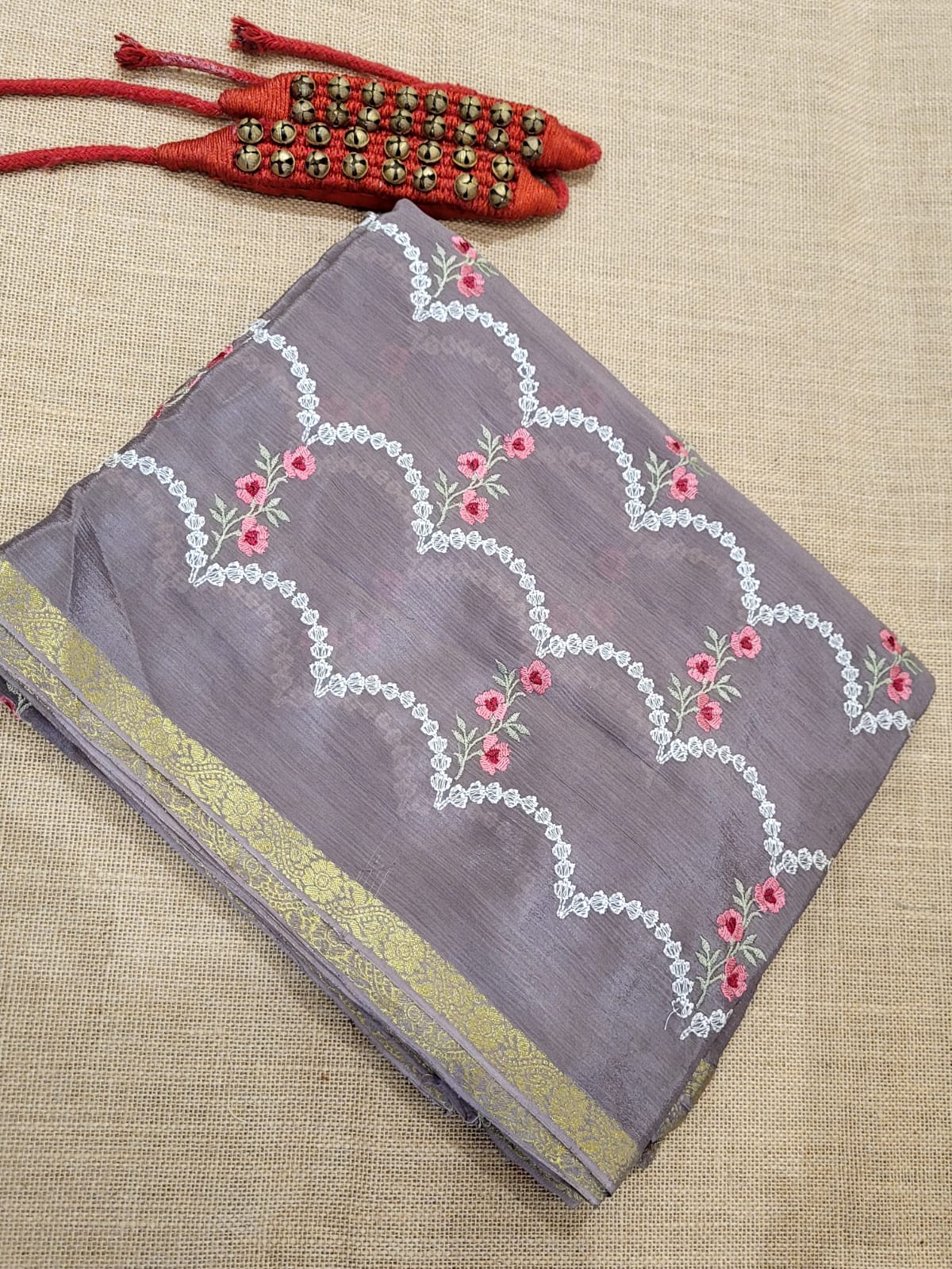 Grey Adhya Chinon Saree