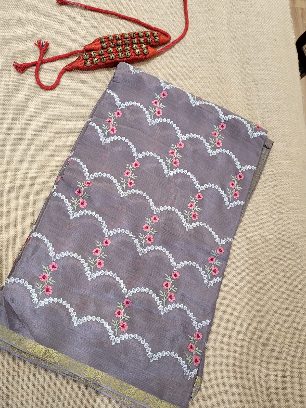 Grey Adhya Chinon Saree