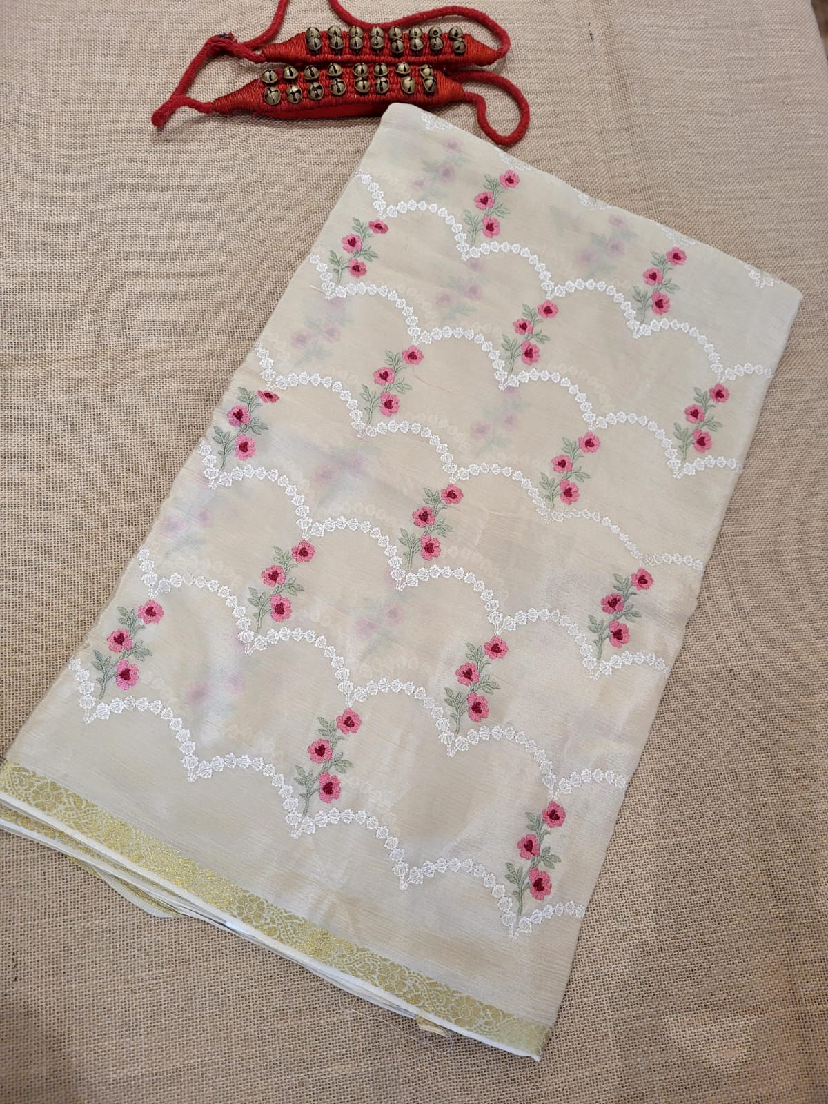 Cream Adhya Chinon Saree