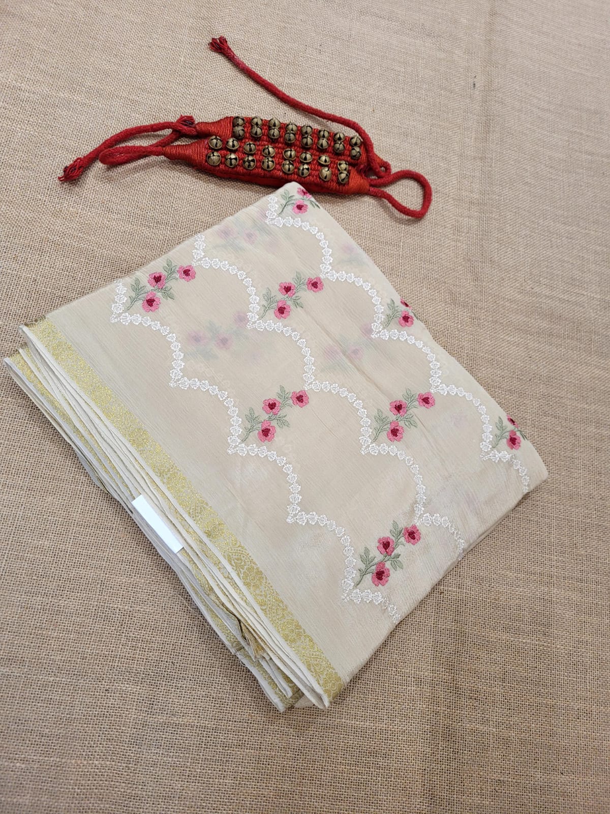 Cream Adhya Chinon Saree