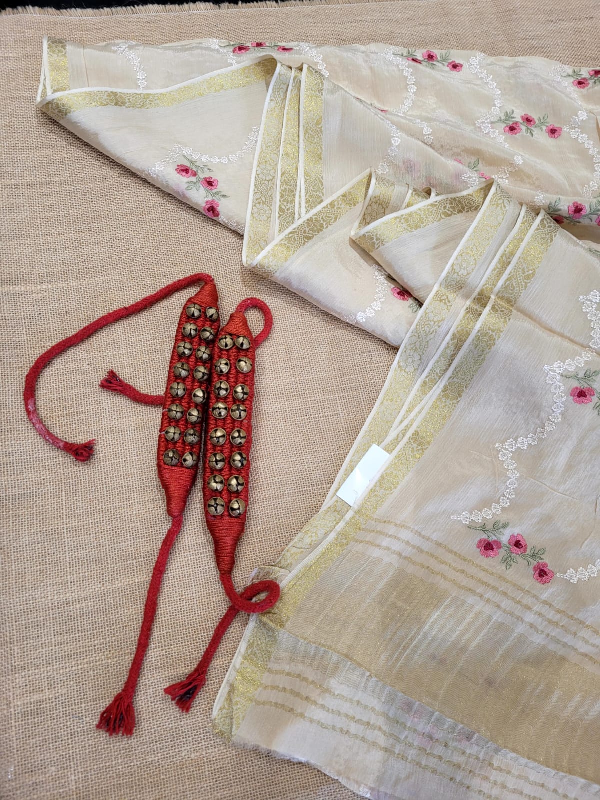 Cream Adhya Chinon Saree