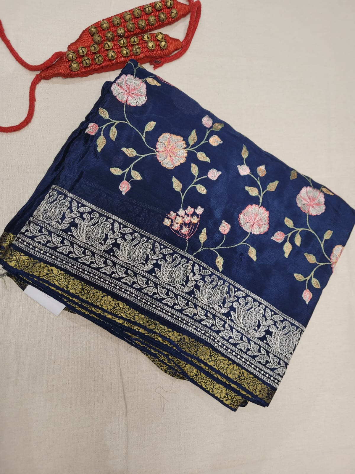 Blue Chinnon Embroidery Saree