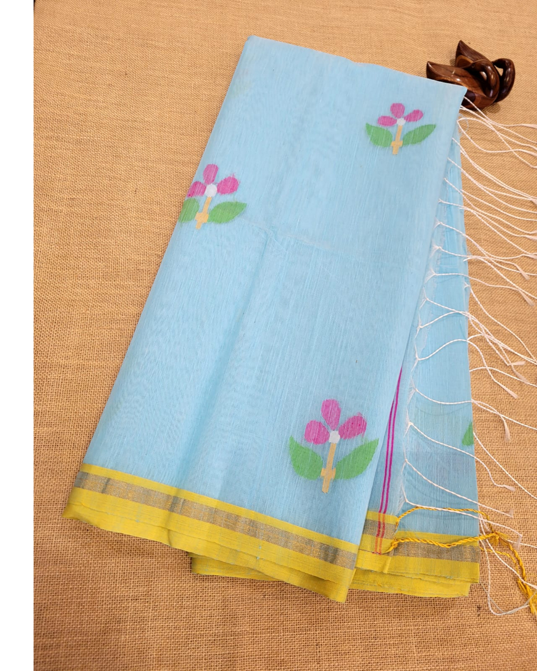 Blue Maslin Jamdani Saree