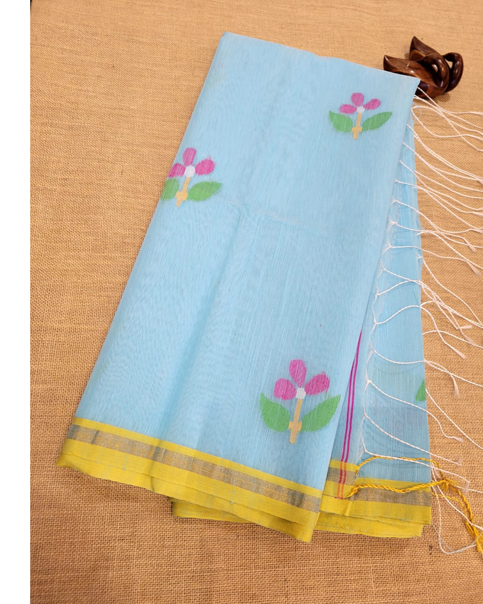 Blue Maslin Jamdani Saree
