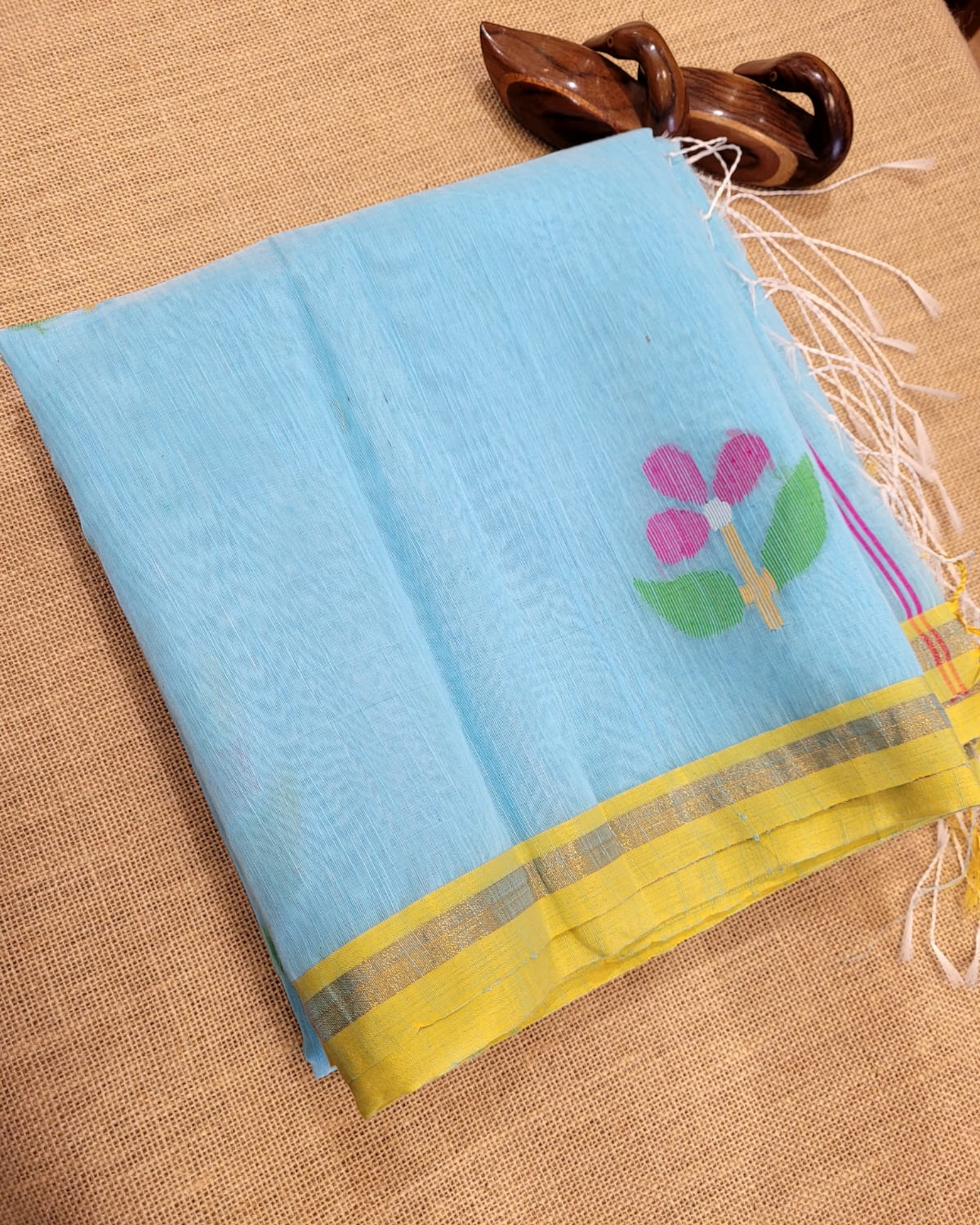 Blue Maslin Jamdani Saree