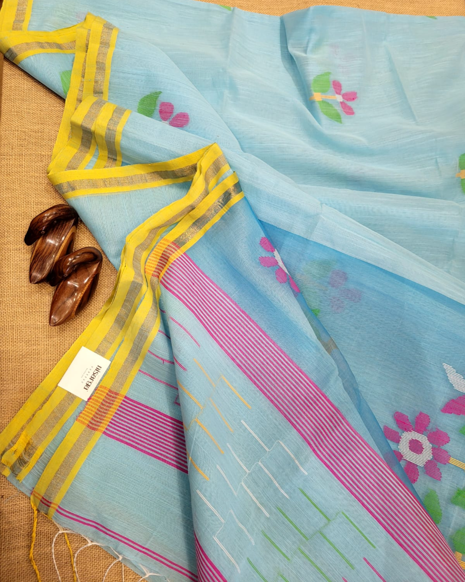 Blue Maslin Jamdani Saree