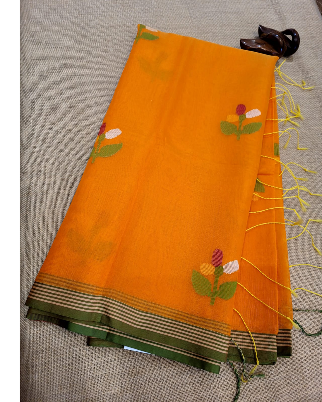 Orange Maslin Jamdani Saree