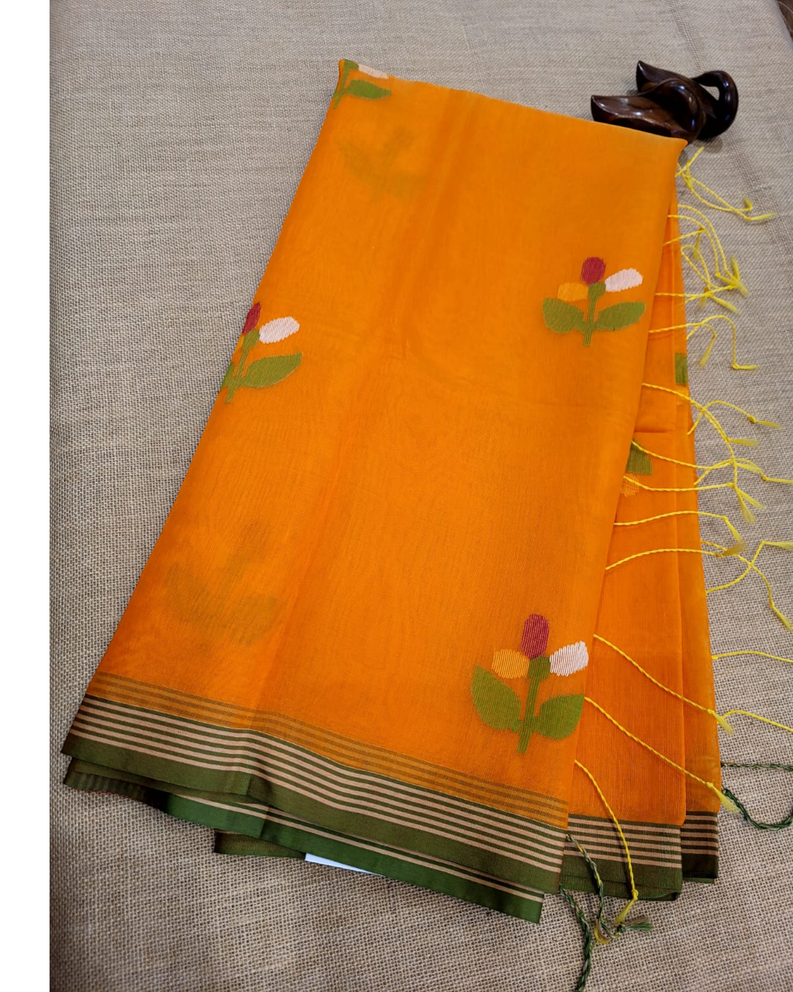 Orange Maslin Jamdani Saree