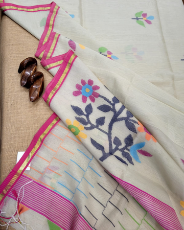 White Maslin Jamdani Saree