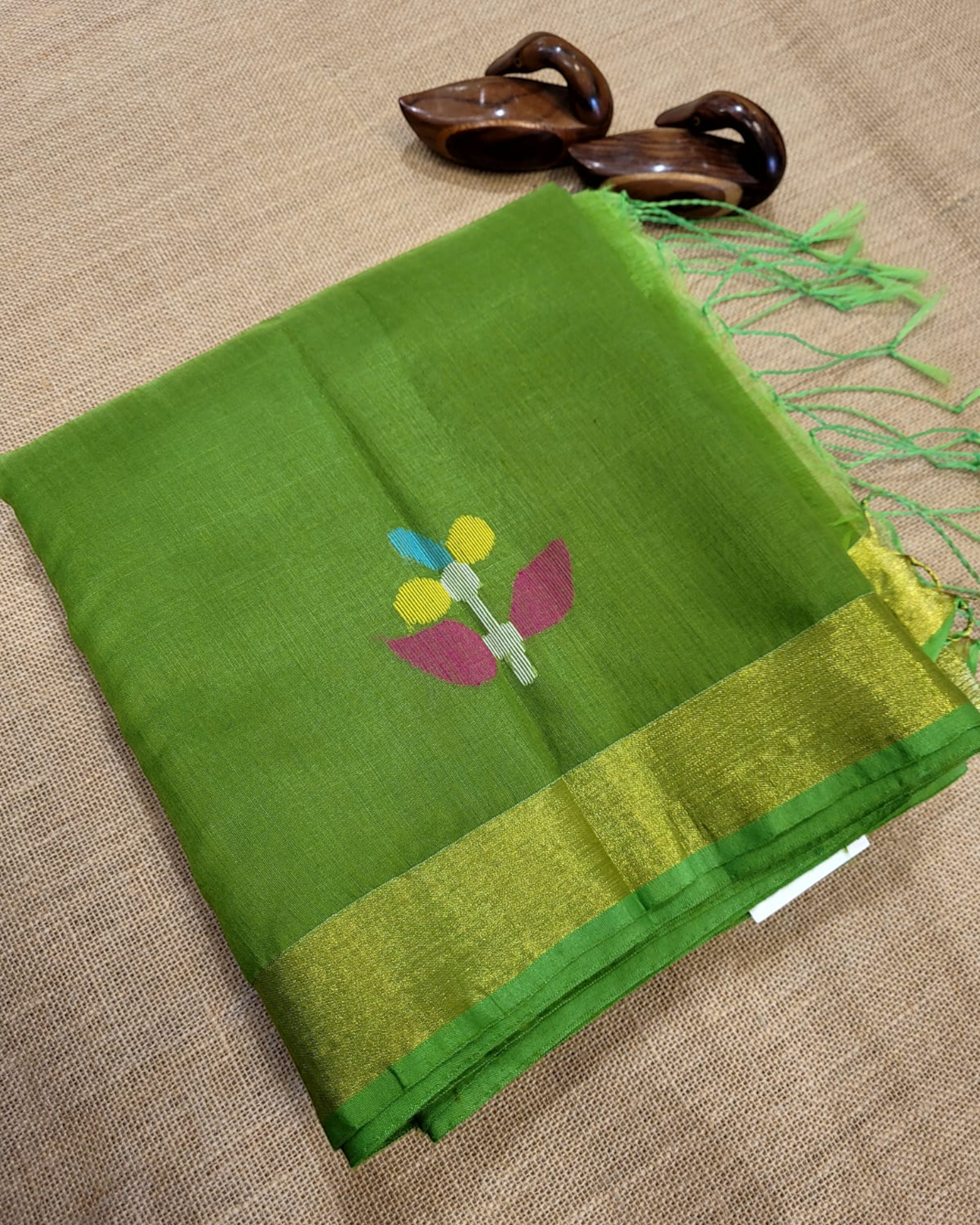 Green Maslin Jamdani Saree