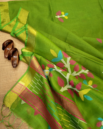 Green Maslin Jamdani Saree