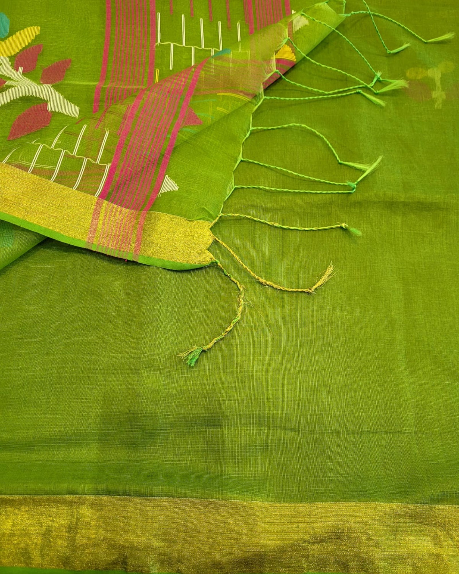 Green Maslin Jamdani Saree