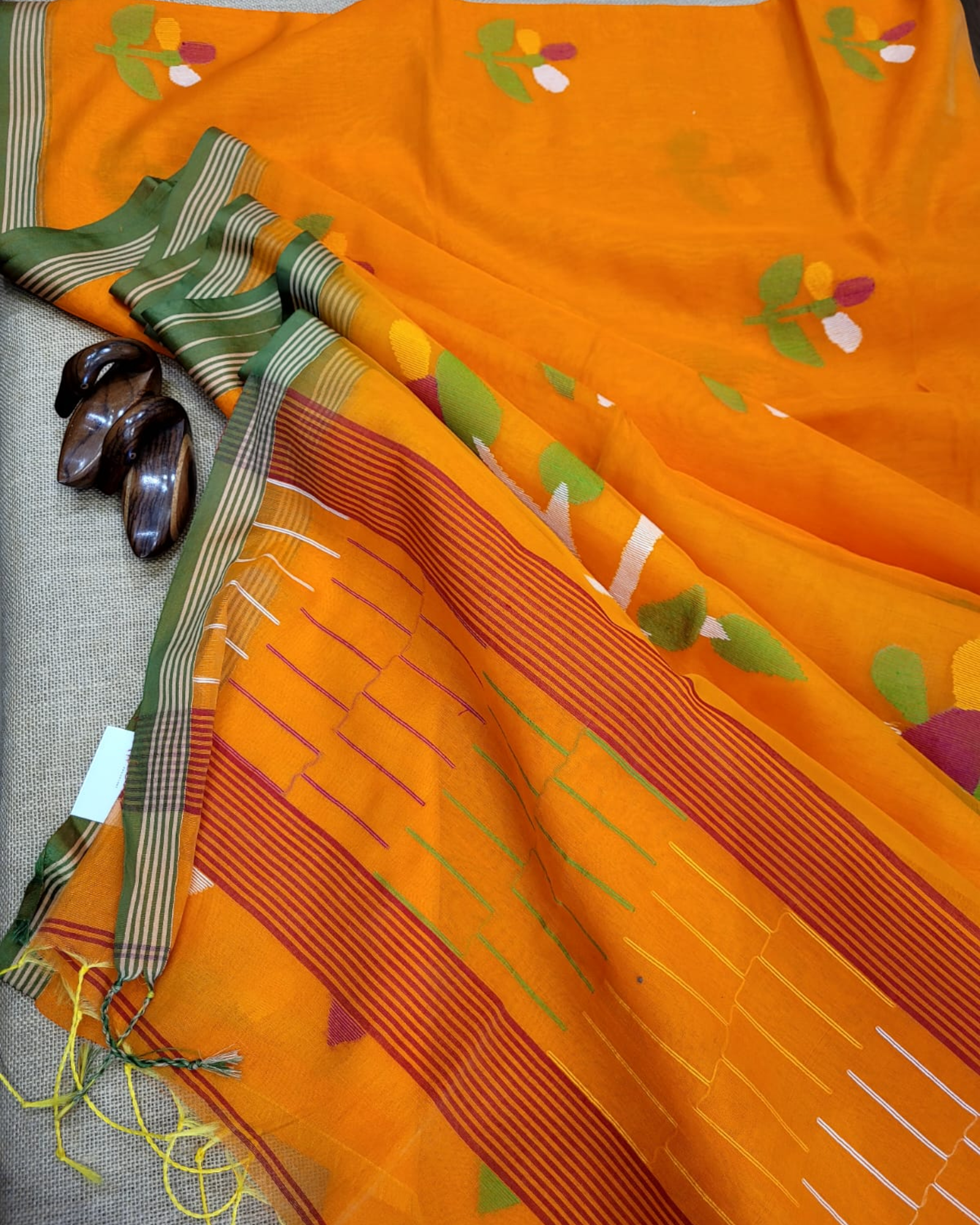 Orange Maslin Jamdani Saree