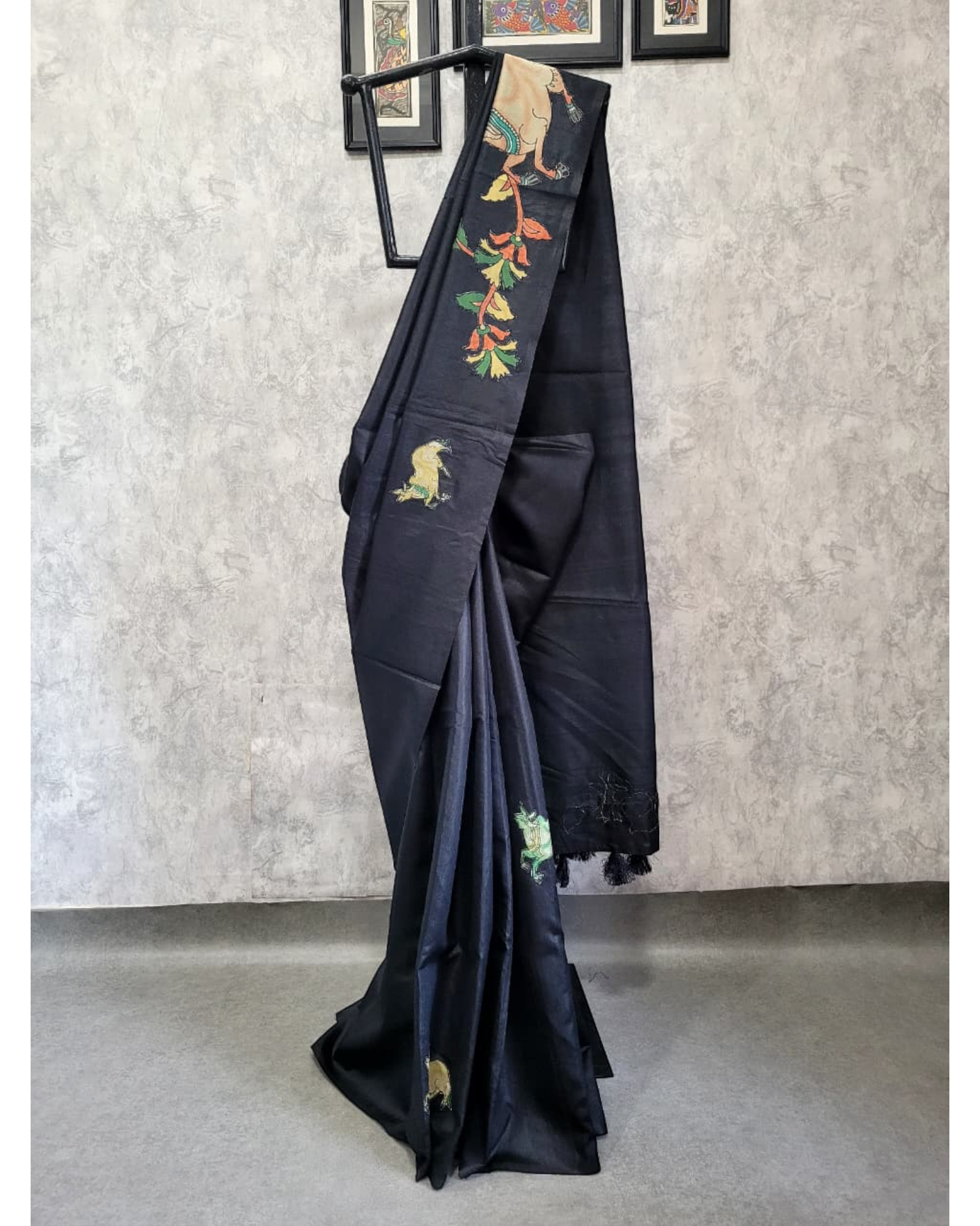 Black Semi Tussar Applique Saree ST001