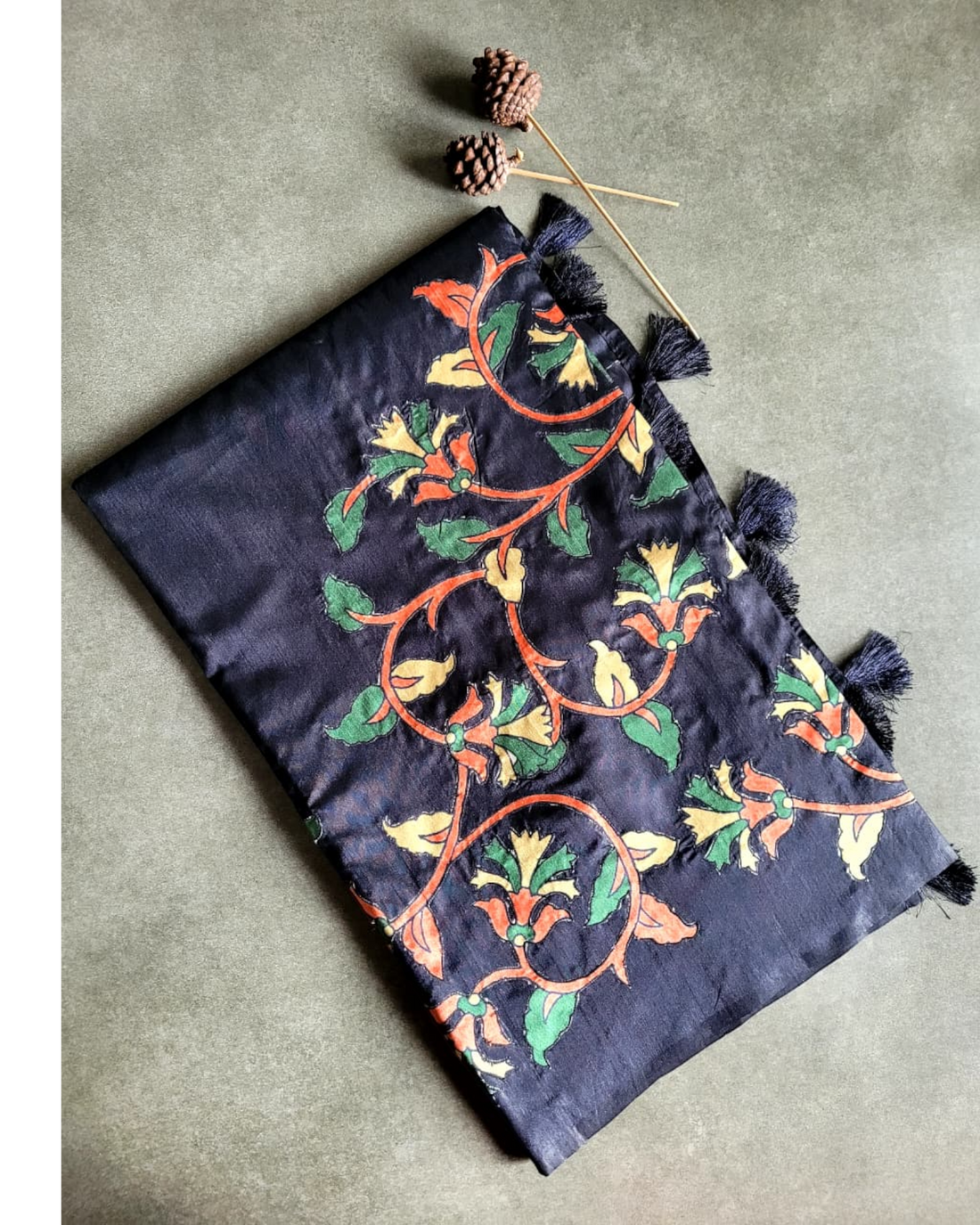 Black Semi Tussar Applique Saree ST001