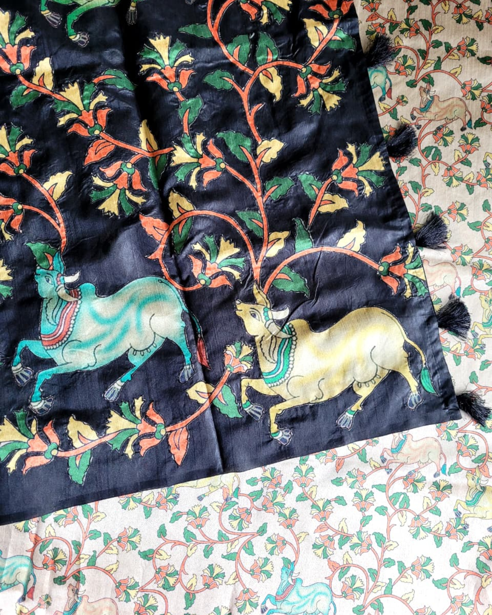 Black Semi Tussar Applique Saree ST001