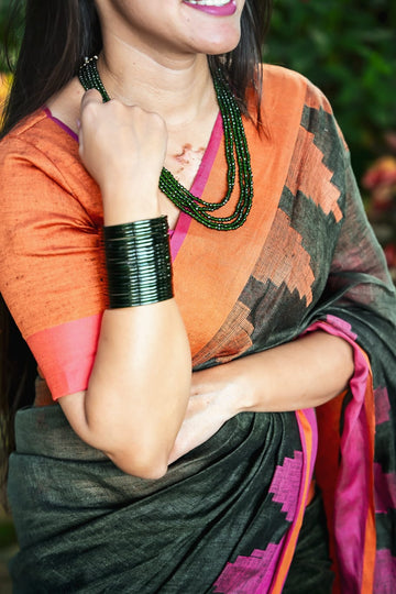 Green Mandira Linen Saree