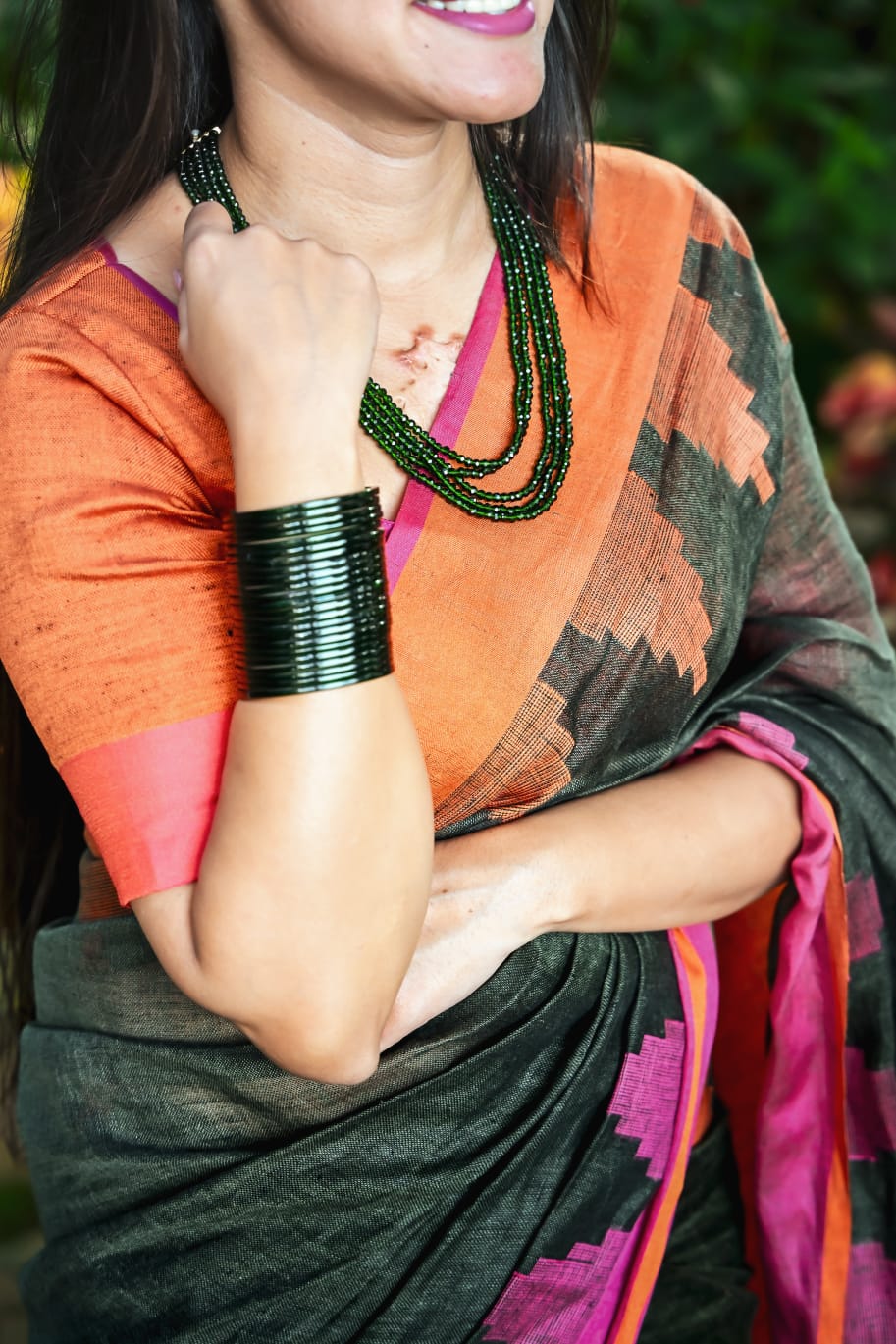 Green Mandira Linen Saree