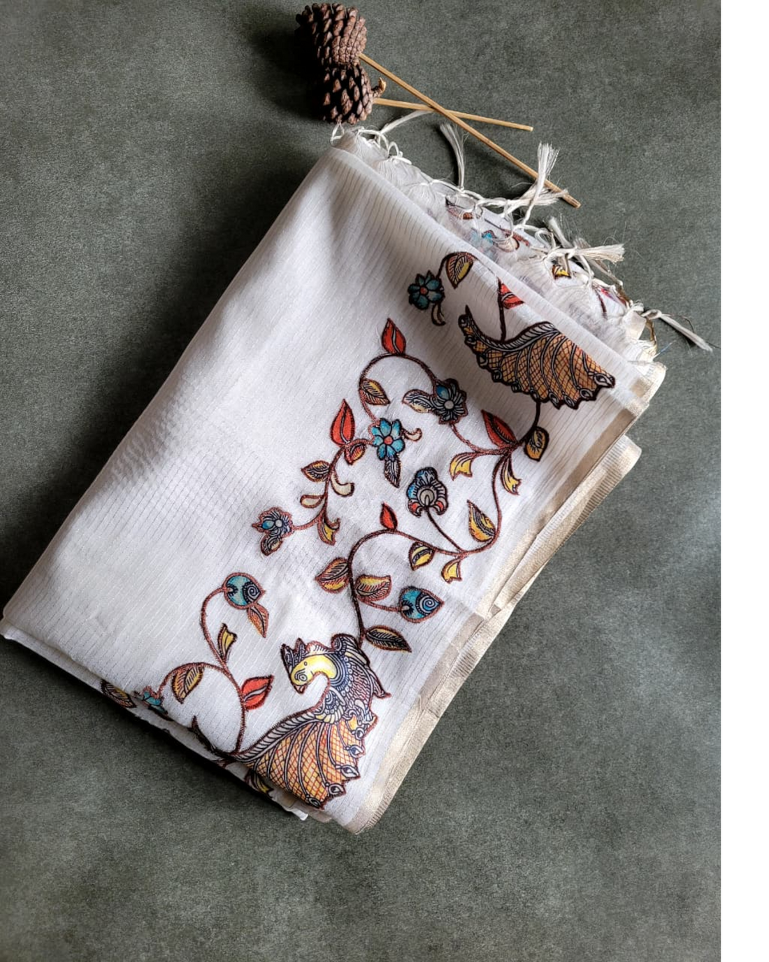 White3 Semi Tussar Applique Saree ST001