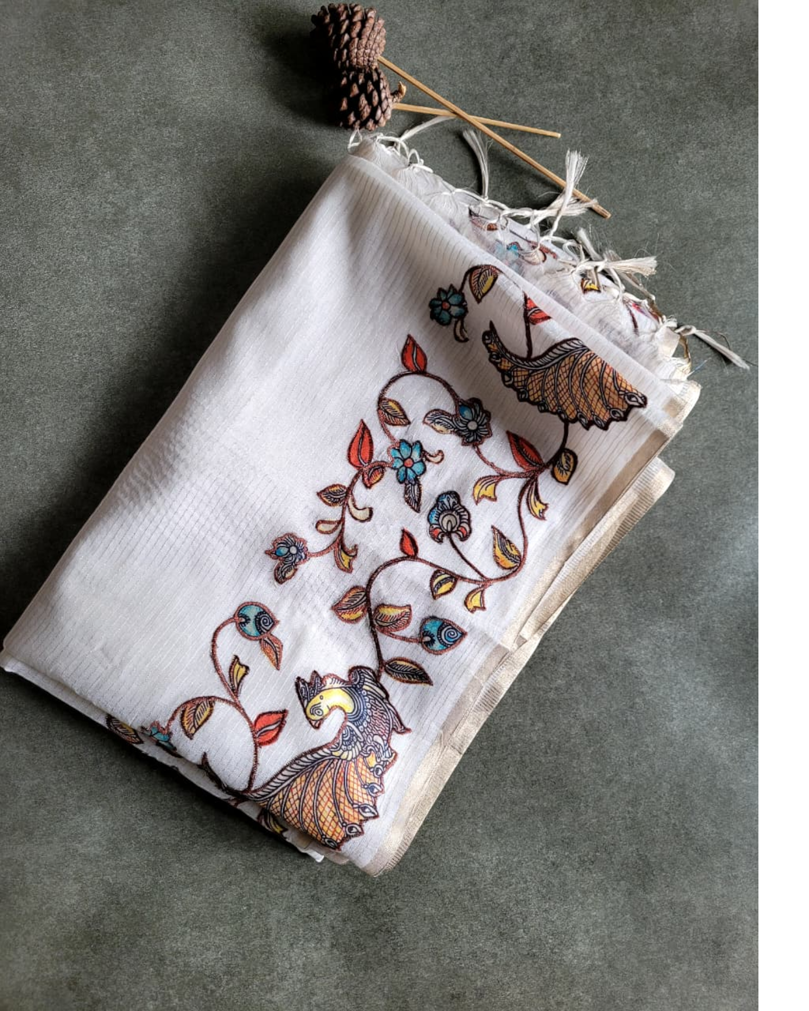 White3 Semi Tussar Applique Saree ST001